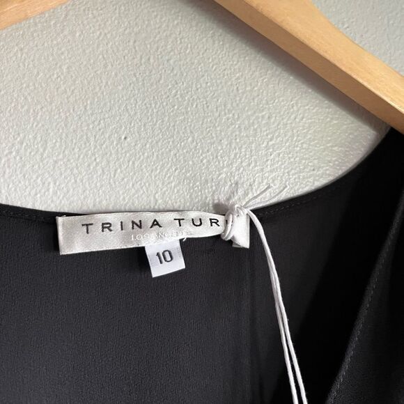 Trina Turk Black Draped Tie Waist Sheath Dress Size 10 NWT Cocktail Work Party - Picture 2 of 9